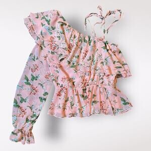 Endless Rose Coral Pink‎ Ruffled One Shoulder Floral Top Size M